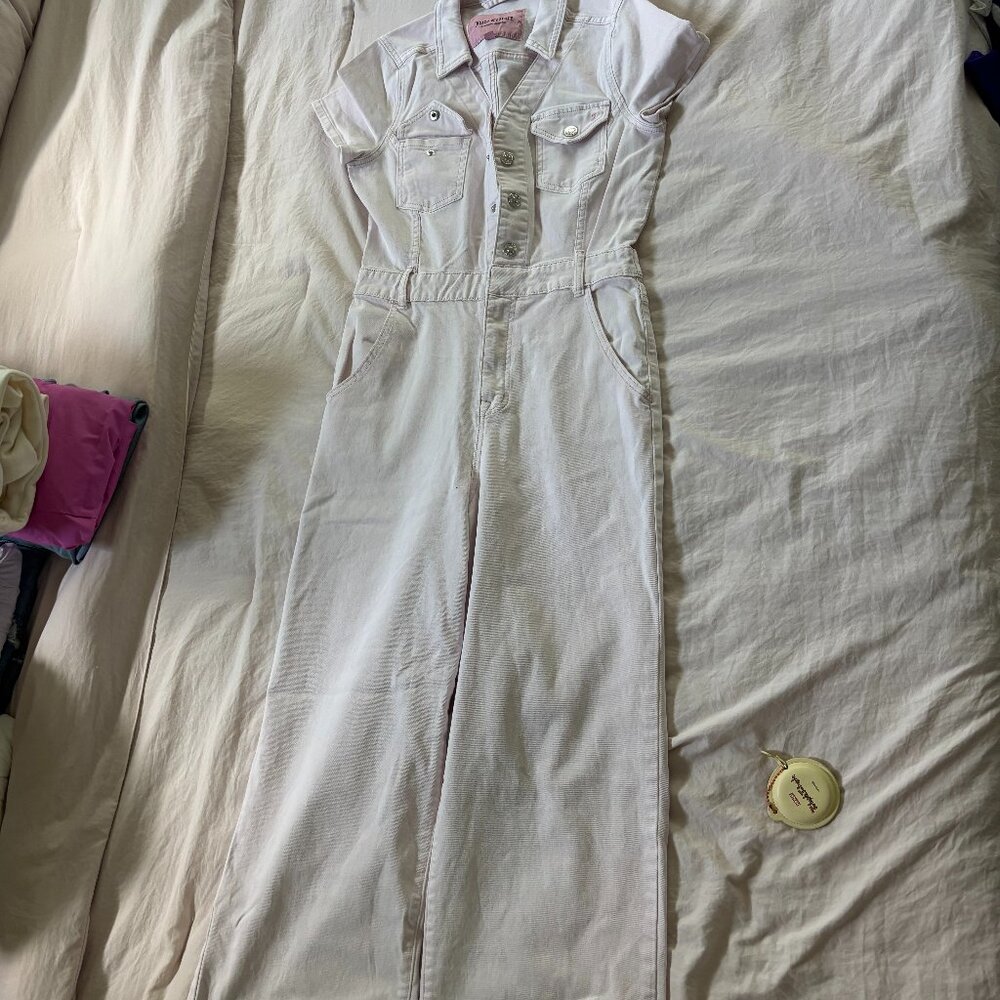 NWOT Juicy Couture Utility Jumpsuit Pink Marshmallow Denim Small